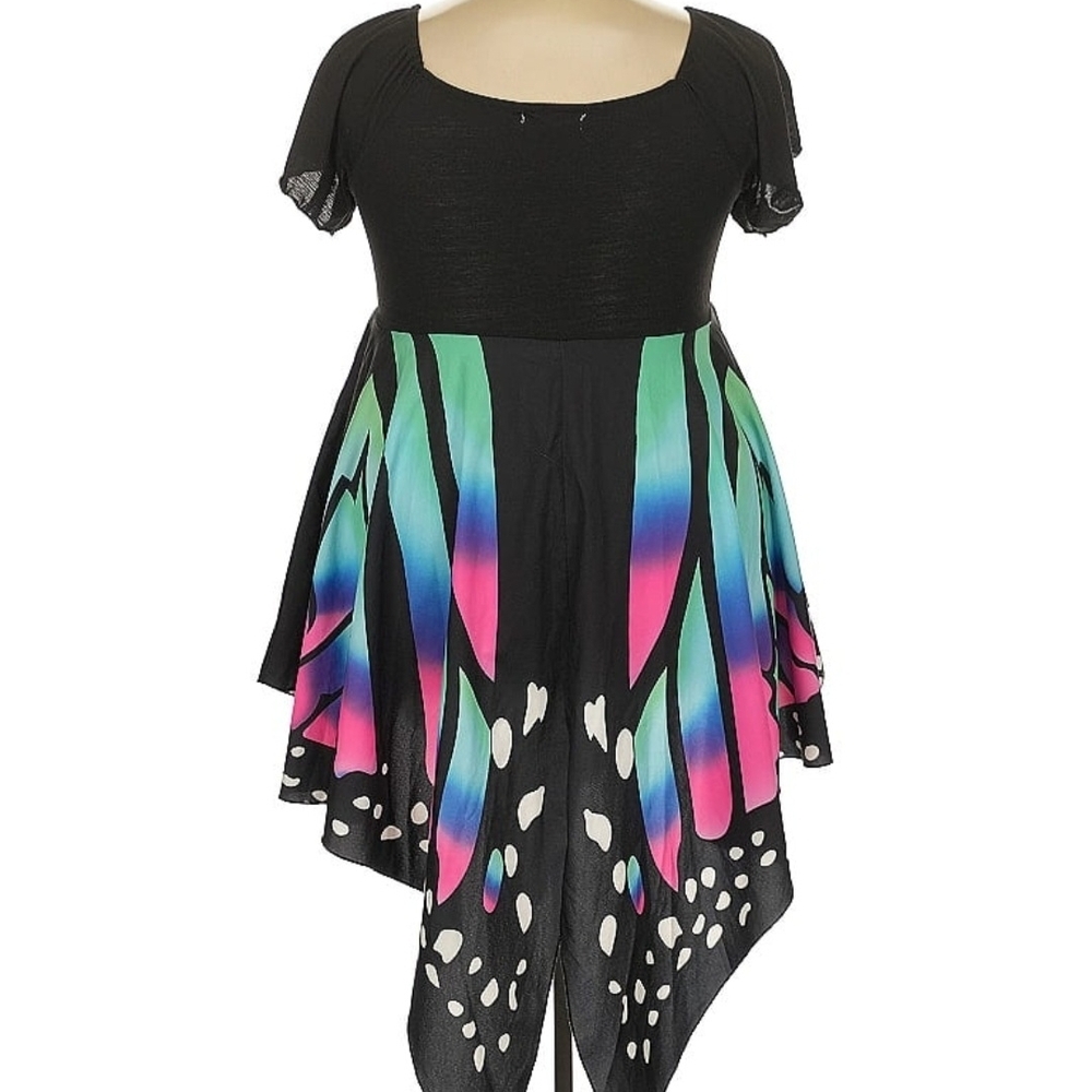Asymmetrical Black and Multicolor Butterfly Dress - Picture 9 of 11